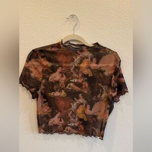 Elegant Sheer Women Top with Artistic Print